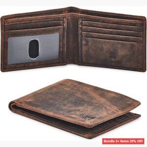 Men's Slim RFID Blocking Leather Bifold Wallet with ID Window
